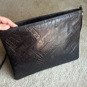 Bags by Pinky Dark Brown Leather Embossed Clutch Crossbody Bag